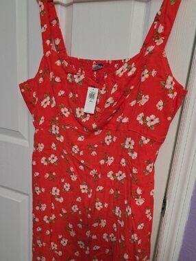 Old Navy Orange Floral Skirt with White Blossoms